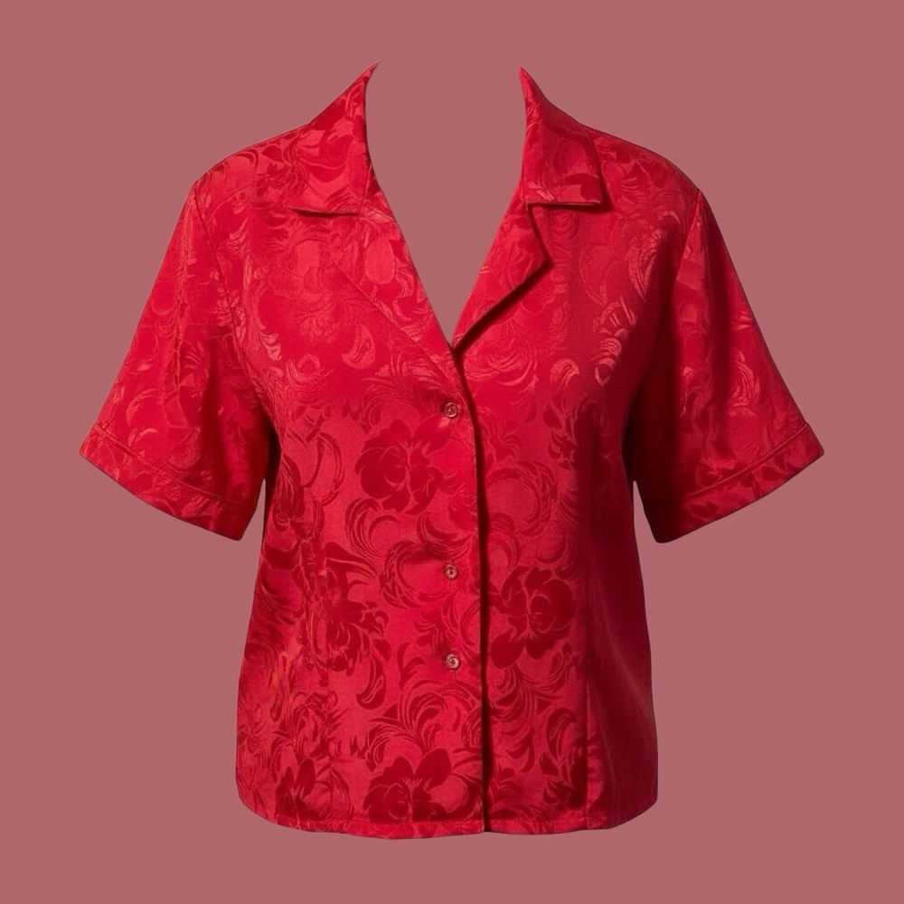 Red Floral Button-Up Blouse